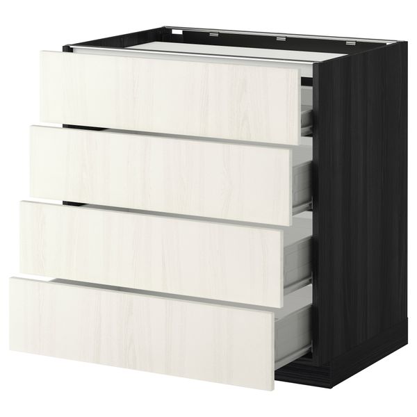 Напольный шкаф, 4 фронтальных панели, 4 ящика МЕТОД / ФОРВАРА, черный, Росдаль белый - схема-чертеж с размерами