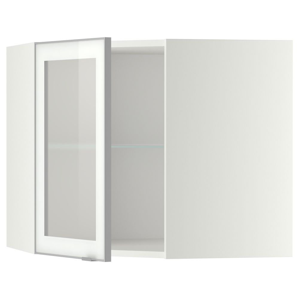 Угловой навесной шкаф с полками, стекляными дверцами МЕТОД, белый, Ютис матовое стекло - схема-чертеж с размерами