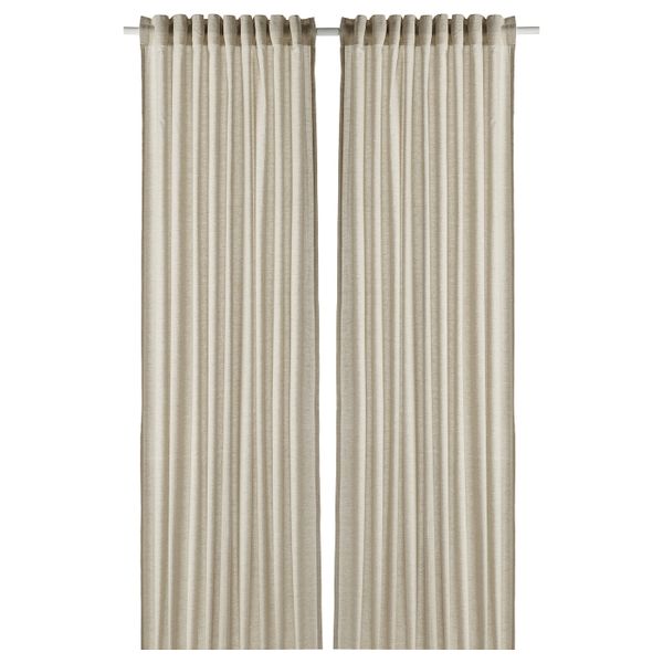 Гардины, 2 шт., светлый оливково-зеленый 145x300 см IKEA HANNALILL ХАННАЛИЛЛ 704.984.64 - фото 1