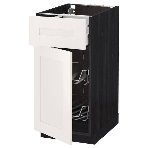 Напольный шкаф с проволочной корзиной, ящиком, дверью МЕТОД / МАКСИМЕРА, черный, Сэведаль белый - схема-чертеж с размерами