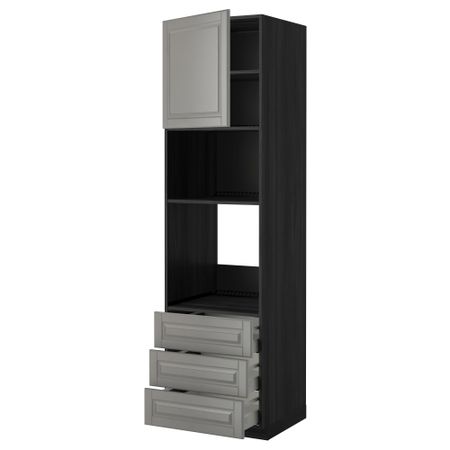 Высокий шкаф для духовки/СВЧ дверца, 3 ящика МЕТОД / МАКСИМЕРА, черный, Будбин серый