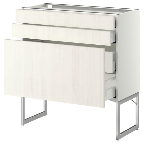 Напольный шкаф 3 фронтальных панели, 2 нижних, 2 средних ящика МЕТОД / МАКСИМЕРА, белый, Росдаль белый - схема-чертеж с размерами