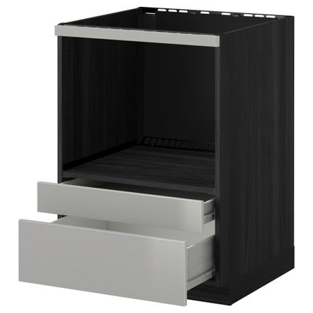 Напольный шкаф для комбинирования СВЧ, ящики МЕТОД / ФОРВАРА, черный, Гревста нержавеющ сталь (60x60 см)