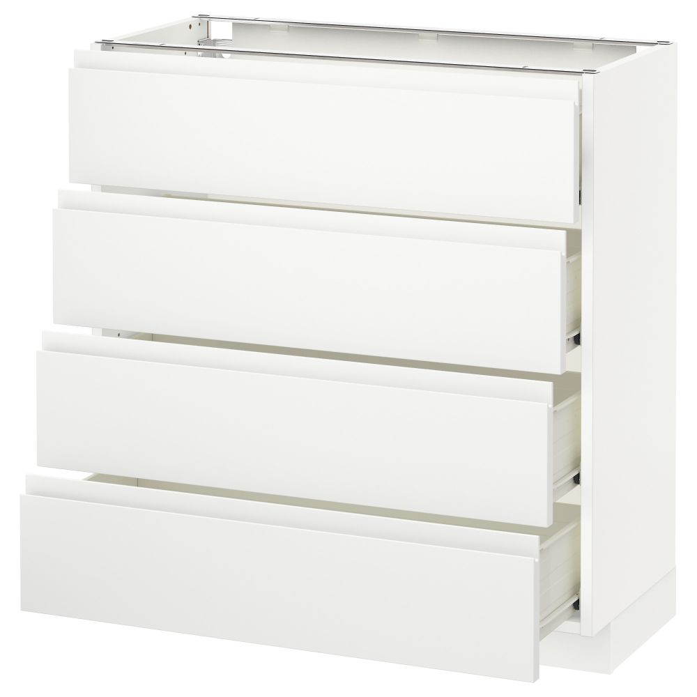 Напольный шкаф 4 фронтальных панели, 4 ящика МЕТОД / ФОРВАРА, белый, Воксторп белый - схема-чертеж с размерами