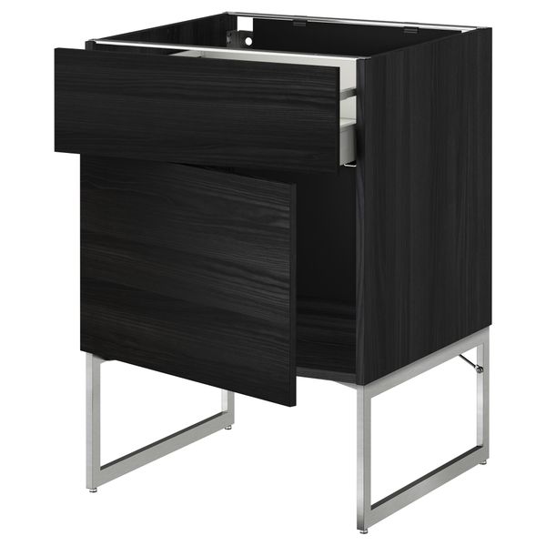 Напольный шкаф с ящиком, дверью МЕТОД / МАКСИМЕРА, черный, Тингсрид черный - схема-чертеж с размерами