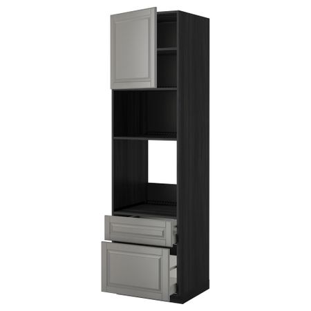 Высокий шкаф для духовки/СВЧ дверца, 2 ящика МЕТОД / МАКСИМЕРА, черный, Будбин серый