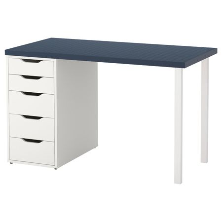 Стол, геометрический синий, белый 120x60 см IKEA ЛИННМОН / АЛЕКС 892.791.50