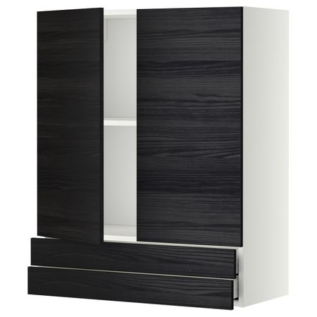 Навесной шкаф/2дверцы/2ящика, белый, Тингсрид черный 80x100 см IKEA МЕТОД / МАКСИМЕРА 892.354.15