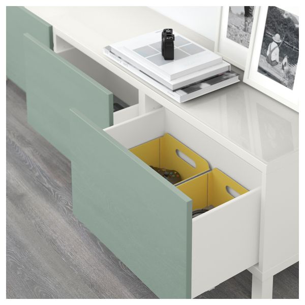 Комбинация для хранения с ящиками БЕСТО, белый, Сельсвикен глянцевый/серо-зеленый светлый (180x40x48 см) - схема-чертеж с размерами