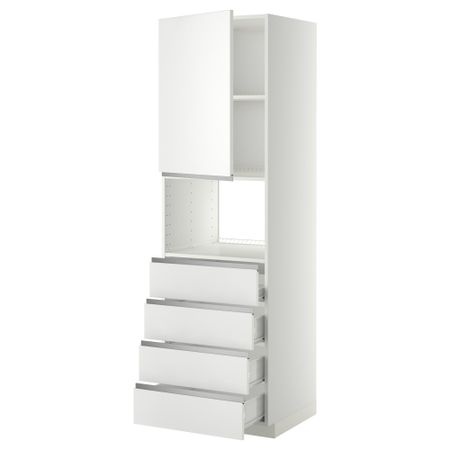 Высокий шкаф для духовки, дверца, 4 ящика МЕТОД / ФОРВАРА, белый, Нодста белый