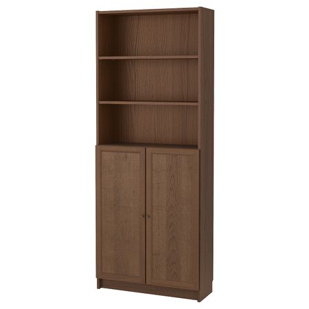 Стеллаж с дверьми, коричневый ясеневый шпон 80x30x202 см IKEA BILLY БИЛЛИ / OXBERG ОКСБЕРГ 392.810.61