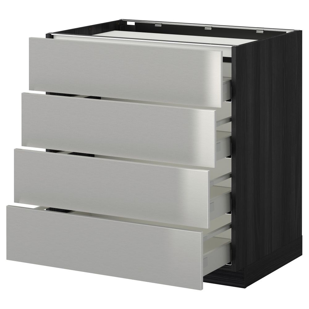 Напольный шкаф, 4 фронтальных панели, 4 ящика МЕТОД / МАКСИМЕРА, черный, Гревста нержавеющ сталь - фото 1