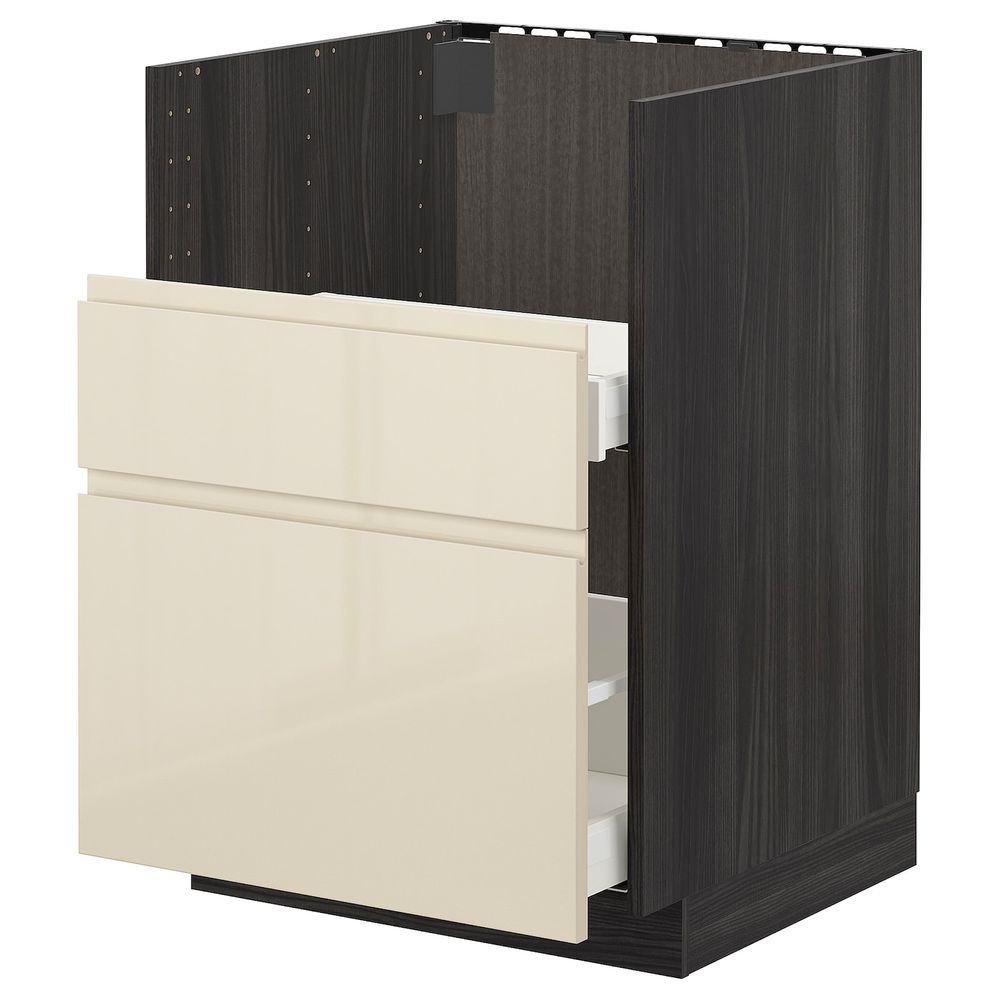 Шкаф под мойку БРЕДШЁН/2фасада/2ящика, черный, Воксторп глянцевый светло-бежевый 60x60 см IKEA МЕТОД 992.997.46 - схема-чертеж с размерами