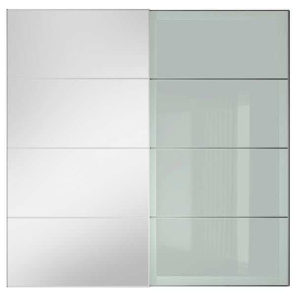 Пара раздвижных дверей АУЛИ / СЭККЕН, зеркальное стекло, матовое стекло - схема-чертеж с размерами