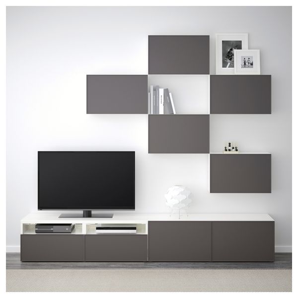 Шкаф для ТВ, комбинация БЕСТО, белый, Грундсвикен темно-серый (240x20/40x204 см) - фото 3