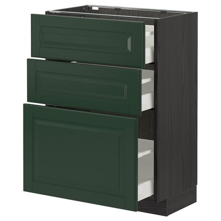 Напольный шкаф с 3 ящиками, черный/Будбин темно-зеленый 60x37 см IKEA МЕТОД / МАКСИМЕРА 293.145.85
