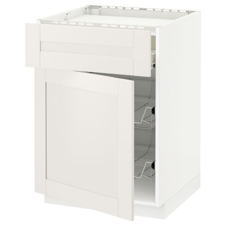 Напольный шкаф для варочной панели, ящик, 2 проволочных корзины МЕТОД / ФОРВАРА, белый, Сэведаль белый (60x60 см)