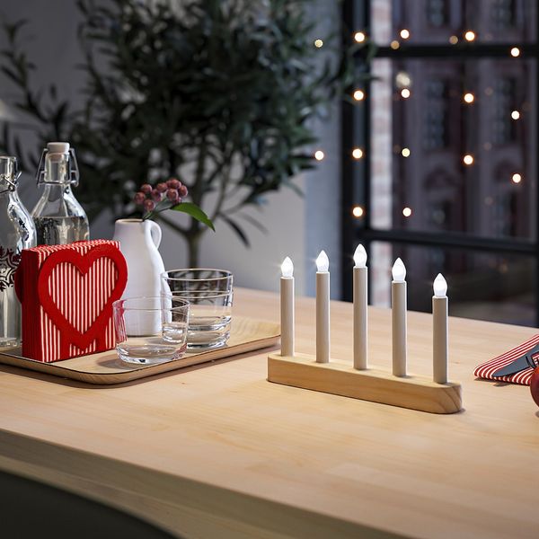 Светодиодный канделябр, 5 ламп, с батарейным питанием/сосна 15 см IKEA STRÅLA СТРОЛА 904.786.53 - фото 5