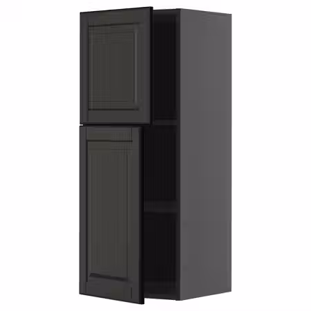 METOD Навесной шкаф с полками/2дверцы - черно-серый/Bodbyn чёрный 40x100 см