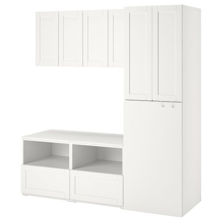 Комбинация для хранения, 180x57x196 см, белый с рамой, с выдвижным модулем IKEA SMÅSTAD СМОСТАД 994.319.96