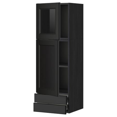 Навесной шкаф, дверцы, стеклянные дверцы, 2 ящика МЕТОД / ФОРВАРА, черный, Лаксарби черно-коричневый черно-коричневый (40x120