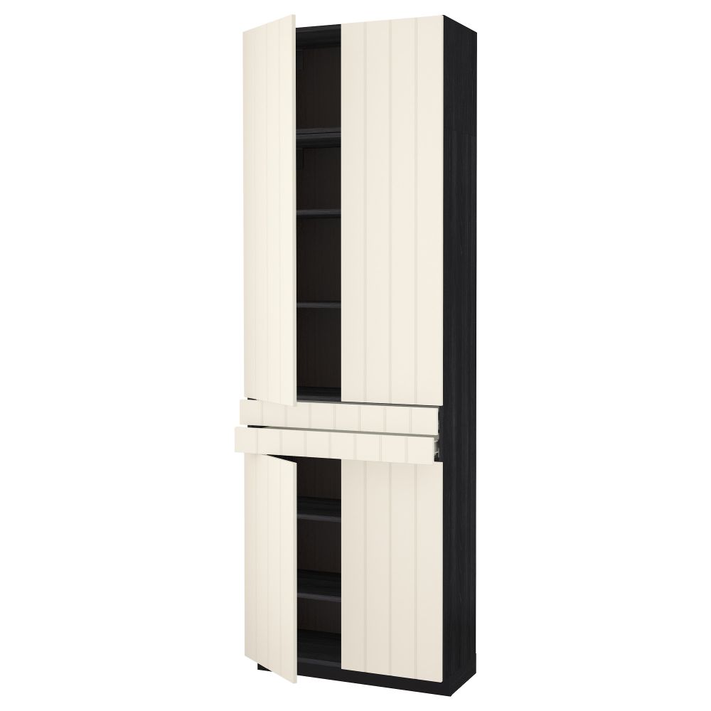 Высокий шкаф + полки, 2 ящика, 4 дверцы МЕТОД / ФОРВАРА, черный, Хитарп белый с оттенком (80x37x240 см) - схема-чертеж с размерами