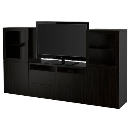 Шкаф для ТВ, комбинированный, стекляные дверцы БЕСТО, Лаппвикен, Синдвик черно-коричневый прозрачное стекло (240x40x128 см)