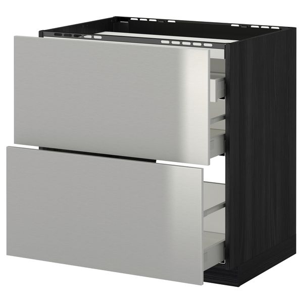 Напольный шкаф, 2 фронтальных панели, 3 ящика МЕТОД / МАКСИМЕРА, черный, Гревста нержавеющ сталь - схема-чертеж с размерами