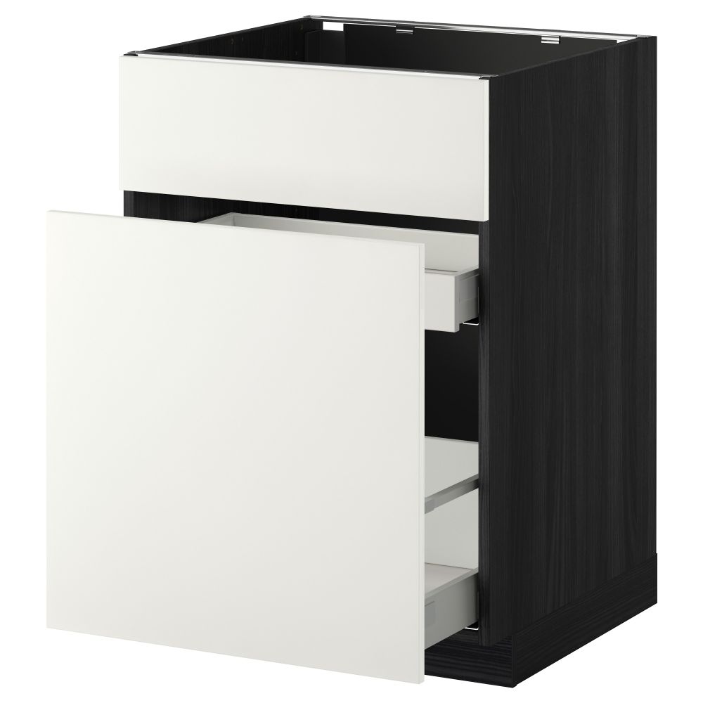 Напольный шкаф под мойку, сорт муcора, 1 дверца, 2 ящика МЕТОД / МАКСИМЕРА, черный, Хэггеби белый (60x60 см) - схема-чертеж с размерами