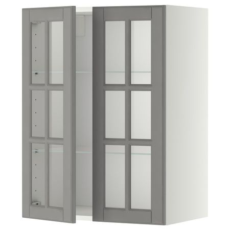 Навесной шкаф/полки/2стеклян двери, белый/Будбин серый 60x80 см IKEA METOD МЕТОД 793.936.36