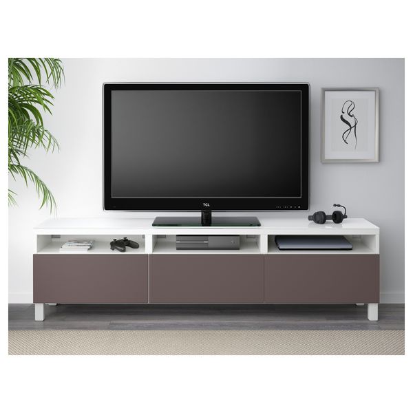 Тумба для ТВ с ящиками БЕСТО, белый, Вальвикен темно-коричневый (180x40x48 см) - фото 2