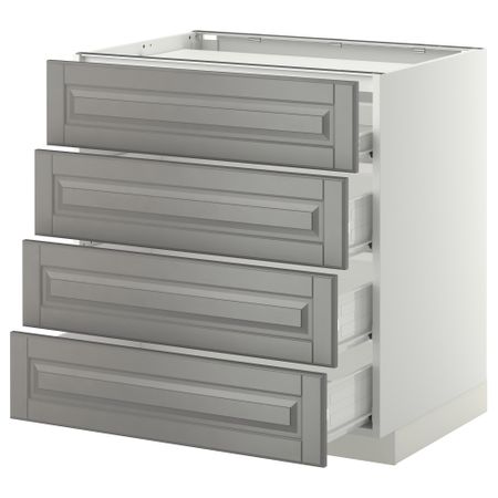Напольный шкаф, 4 фронтальных панели, 4 ящика МЕТОД / ФОРВАРА, белый, Будбин серый