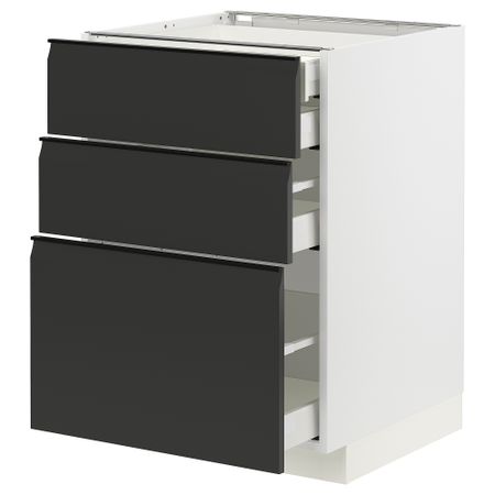 Напольный шкаф 3 фасада, 2 низких, 1 средний, 1 высокий ящик IKEA METOD МЕТОД, MAXIMERA МАКСИМЕРА 494.935.57