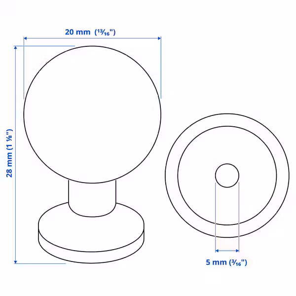 BAGGANÄS Ручка мебельная - чёрный 20 мм - схема-чертеж с размерами