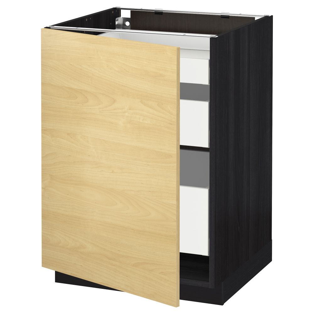 Напольный шкаф с 1 дверцей, 3 ящика МЕТОД / МАКСИМЕРА, черный, Тингсрид береза - схема-чертеж с размерами