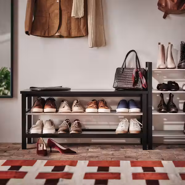 TJUSIG Скамья с полкой для обуви - чёрный 108x34x50 см - фото 3