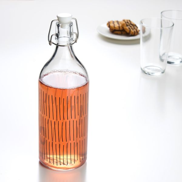 Бутылка с пробкой, прозрачное стекло/с рисунком черный 1 л IKEA KORKEN КОРКЕН 504.629.89 - фото 2