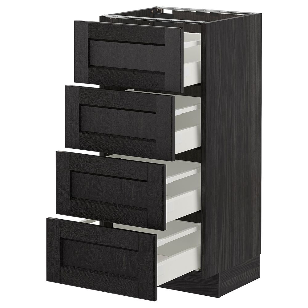 Напольный шкаф 4 фронтальных панели, 4 ящика, черный/Лерхюттан черная морилка 40x37 см IKEA МЕТОД / МАКСИМЕРА 492.612.46 - схема-чертеж с размерами