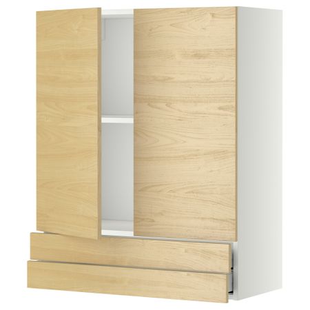 Навесной шкаф, 2 дверцы, 2 ящика МЕТОД / МАКСИМЕРА, белый, Тингсрид береза