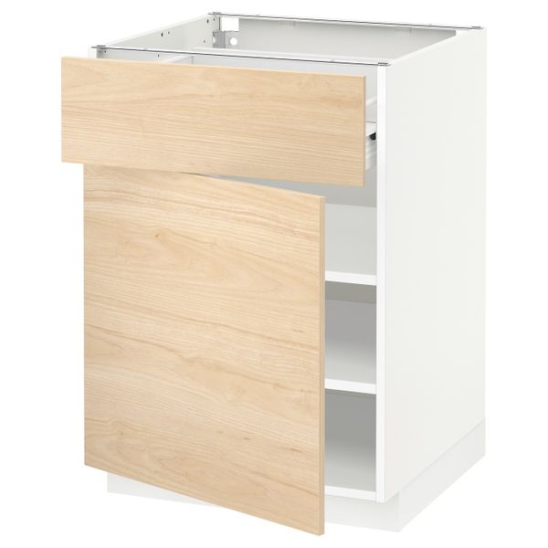 Напольный шкаф с ящиком/дверью, белый/Аскерсунд под светлый ясень 60x60 см IKEA МЕТОД / ФОРВАРА 292.187.39 - схема-чертеж с размерами