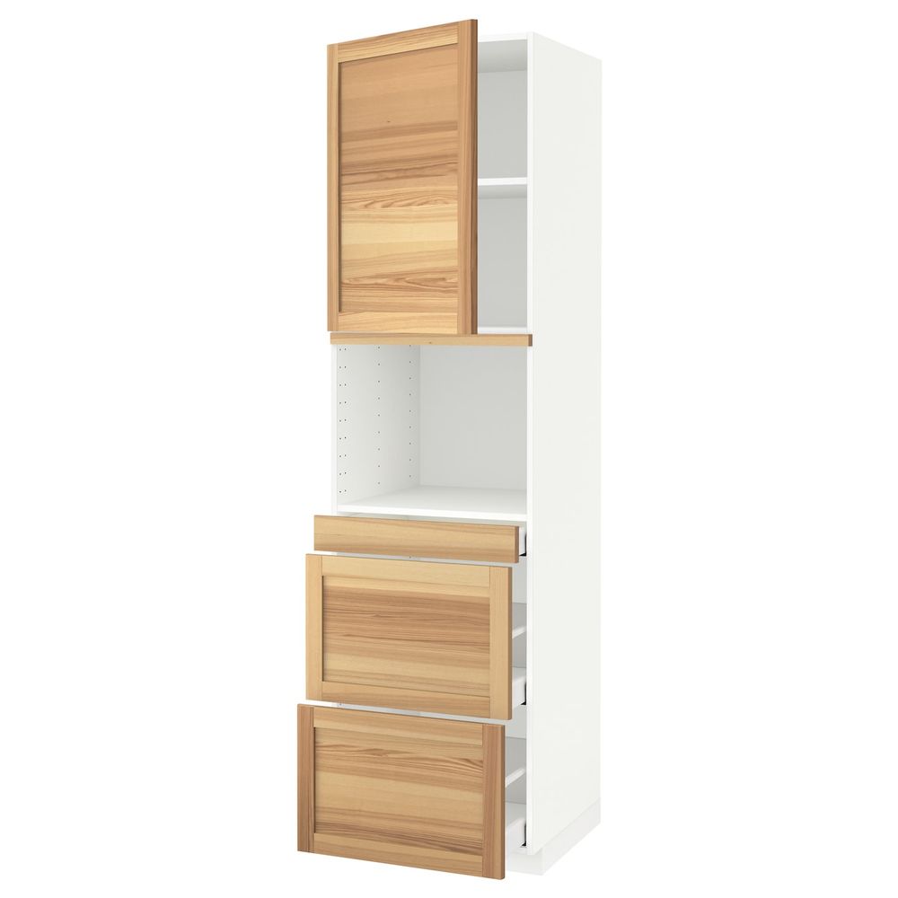 Высокий шкаф для СВЧ/дверца/3ящика, белый/Торхэмн ясень 60x60x220 см IKEA METOD МЕТОД / MAXIMERA МАКСИМЕРА 192.372.67 - фото 1