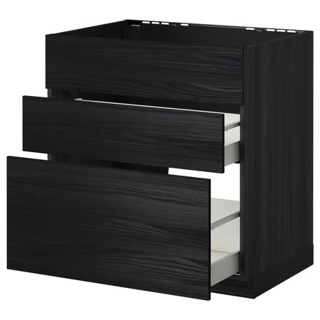 Напольный шкаф под мойку + 3 фронтальных панели/2ящ, черный, Тингсрид черный 80x60 см IKEA МЕТОД / МАКСИМЕРА 492.353.75