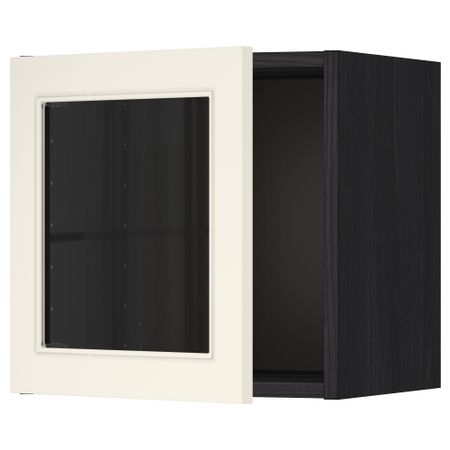 Навесной шкаф со стеклянной дверью МЕТОД, черный, Хитарп белый с оттенком (40x40 см)