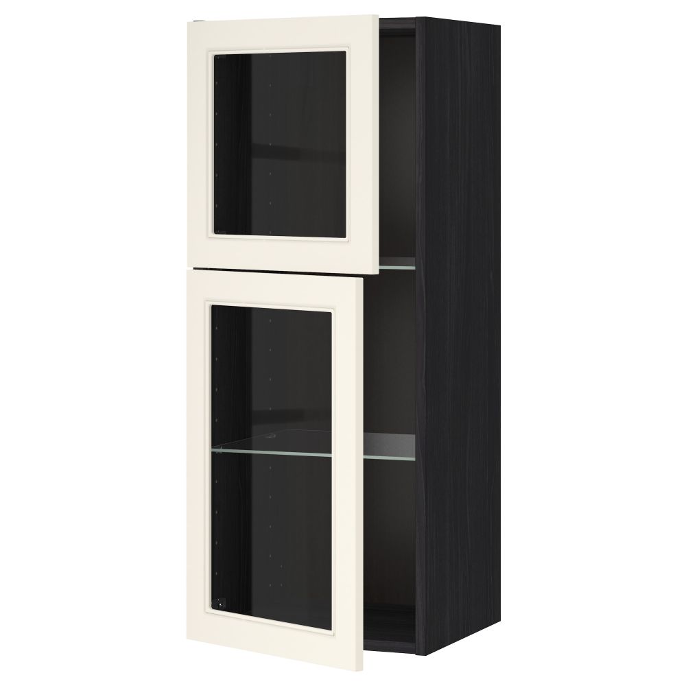 Навесной шкаф с полками, 2 стекло дверцы МЕТОД, черный, Хитарп белый с оттенком (40x100 см) - схема-чертеж с размерами