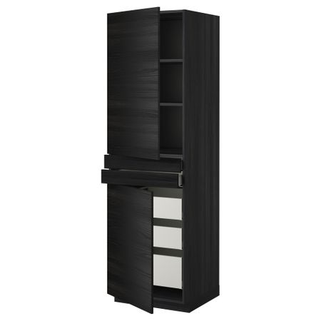 Высокий шкаф + полки, 5 ящиков, 2 дверцы, 2 фронтальных МЕТОД / МАКСИМЕРА, черный, Тингсрид черный