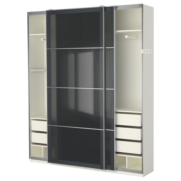 Гардероб ПАКС, белый, Уггдаль серое стекло (200x44x236 см) - фото 1