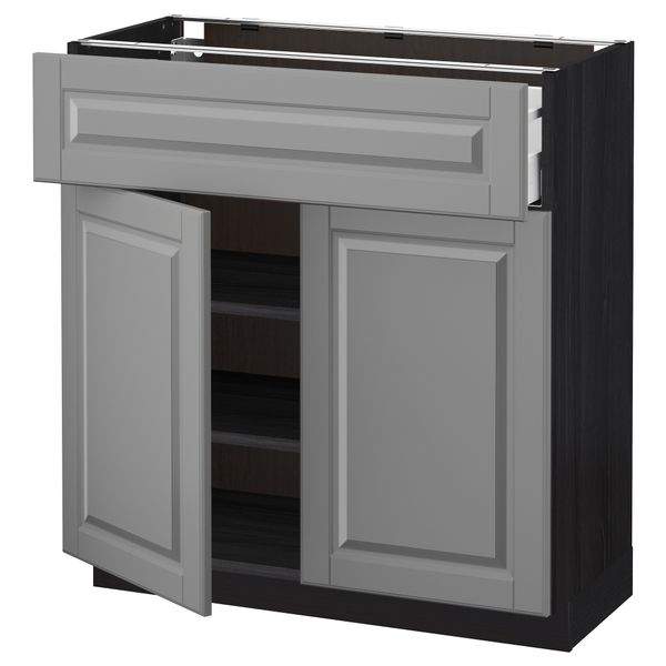 Напольный шкаф + ящик, 2 дверцы МЕТОД / МАКСИМЕРА, черный, Будбин серый - схема-чертеж с размерами