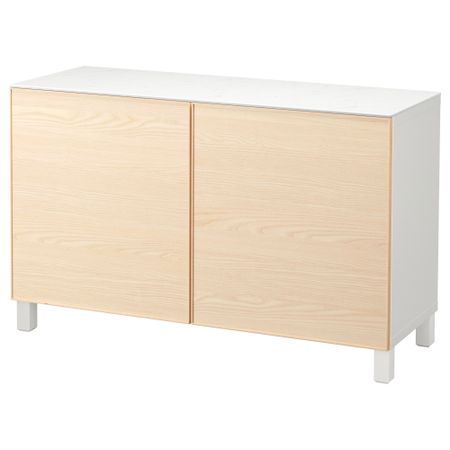 Комбинация для хранения с дверцами БЕСТО, белый, Инвикен ясеневый шпон (120x42x74 см)