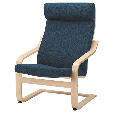 Кресло, дубовый шпон, беленый/Шифтебу темно-синий IKEA POÄNG ПОЭНГ 393.983.15