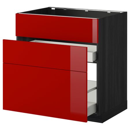 Напольный шкаф под мойку + 3 фронтальных панели, 2 ящика МЕТОД / МАКСИМЕРА, черный, Рингульт красный